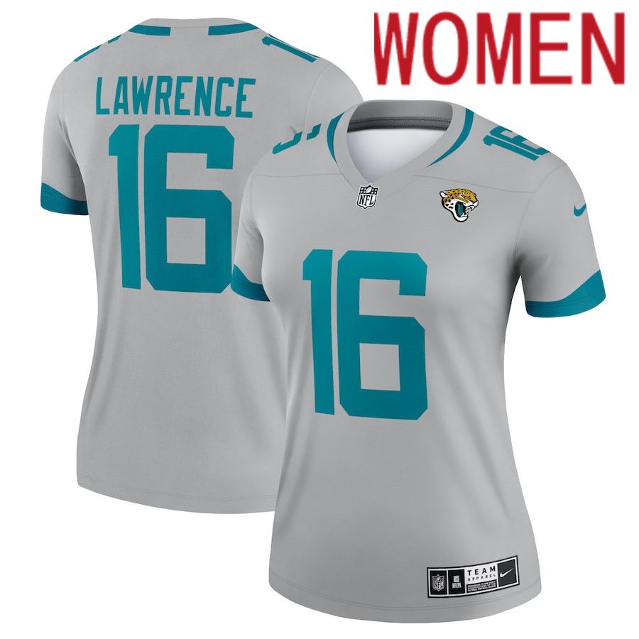 Women Jacksonville Jaguars 16 Trevor Lawrence Nike Grey Inverted Legend NFL Jersey